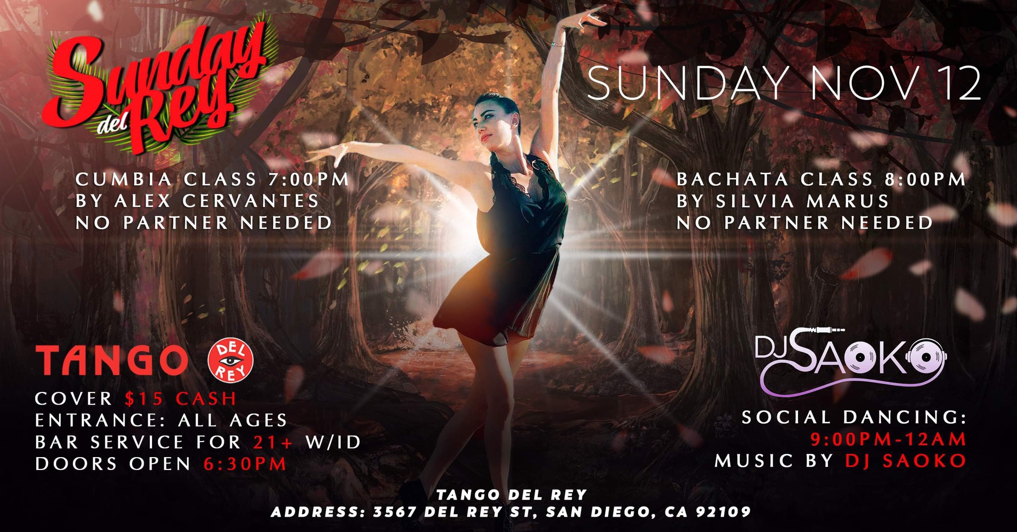 Sunday Del Rey, Nov-12 SALSA, BACHATA & CUMBIA DANCE PARTY