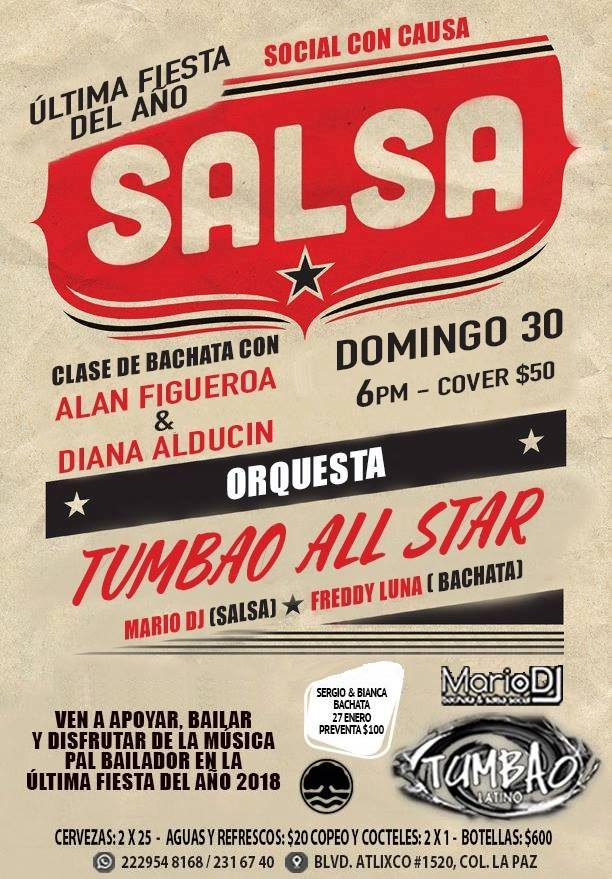 Ultima Fiesta Salsera del Año_Domingo 30 Dic 6 pm Tumbao Latino
