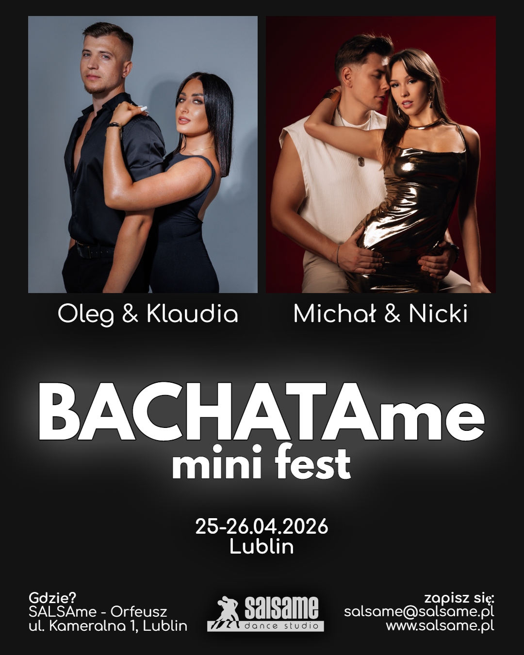 BACHATAme mini fest 8h warsztatów 2 topowe pary 25-26.04.2026 SALSAme Dance Studio Lublin