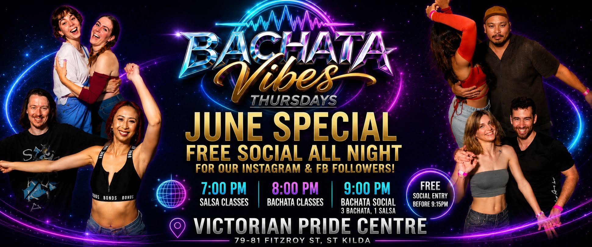 BACHATA VIBES THURSDAYS in St. Kilda - 4 classes & social dancing