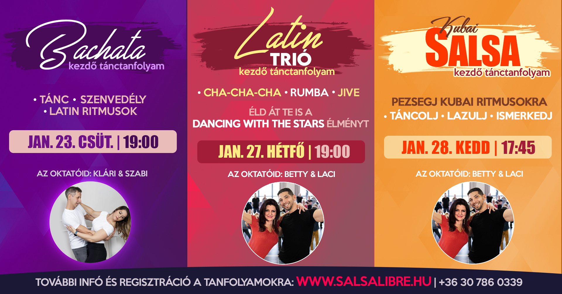 Induló Kezdő Tánctanfolyamok Januárban - SALSA BACHATA LATIN TRIÓ - Regisztráció a Weboldalon