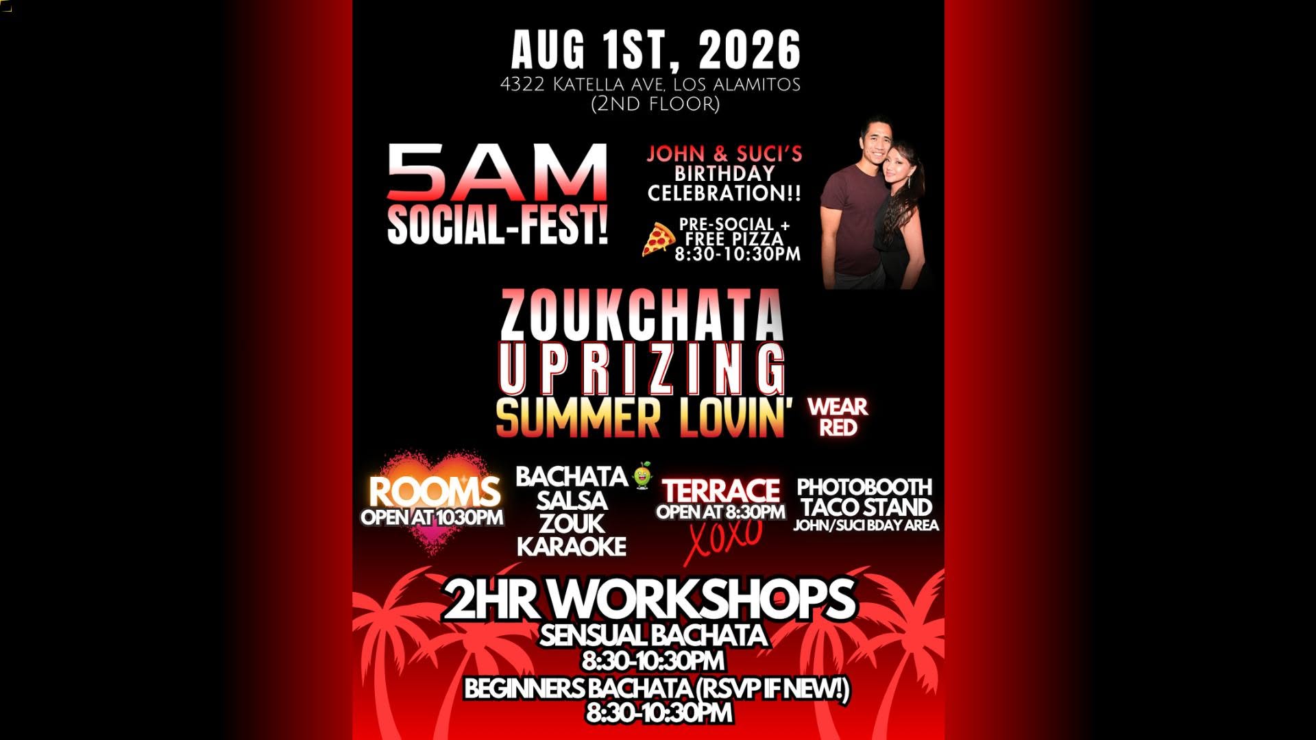 Zoukchata Uprizing #122 5AM Social-FEST! 4 Rooms: Bachata Salsa Zouk Tacos!