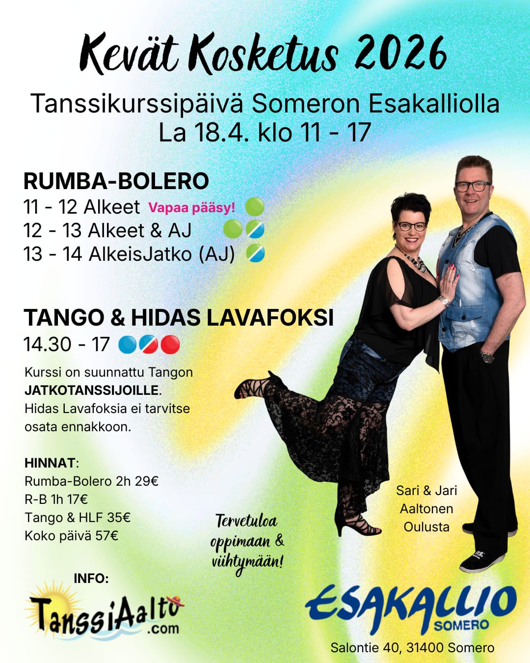 Kevät Kosketus 2026 tanssikurssipäivä Someron Esakalliolla