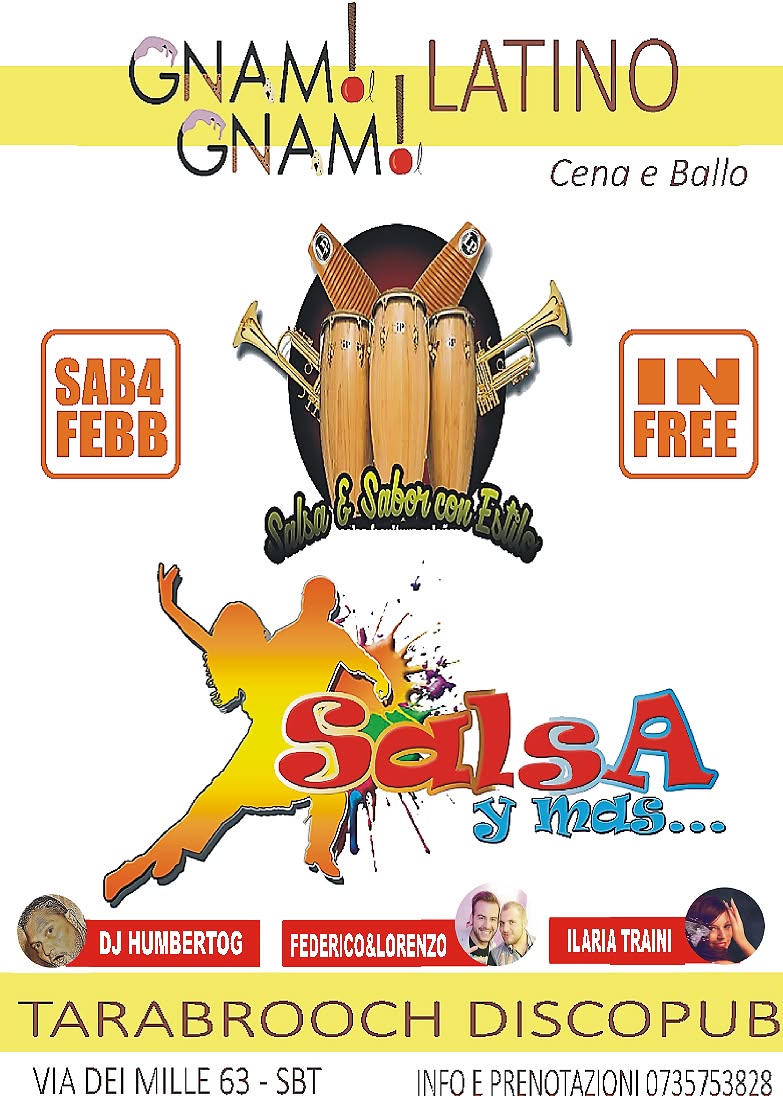 Sabato4febbraio Tarabrooch Salsa y mas IngressoLibero 0735753828