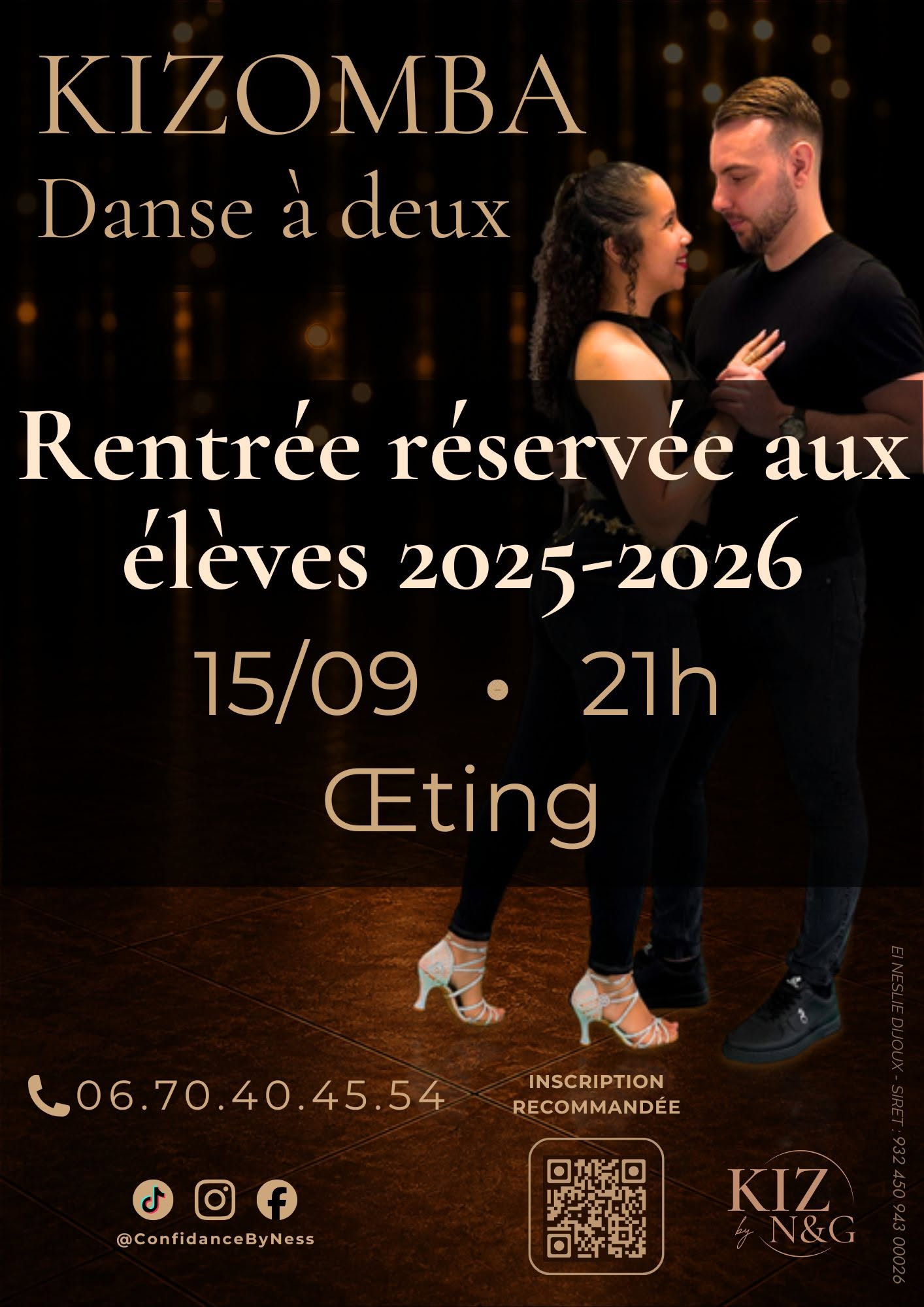 Reprise pour les élèves 2025-2026 Kizomba Évolutive Saison 2026 2027