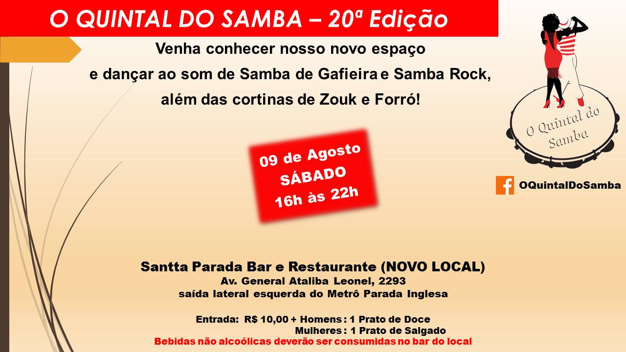O QUINTAL DO SAMBA - 20ª Edição (Novo Local e Novas Regras)
