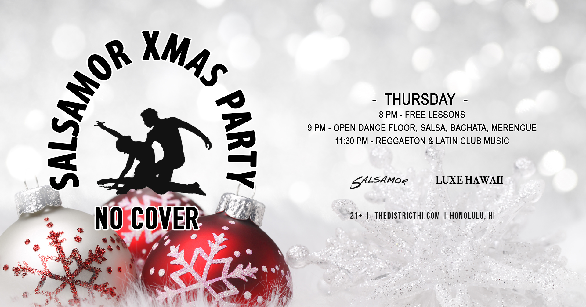 SALSAMOR XMAS PARTY! FREE ENTRY! FREE SALSA LESSON! THURSDAY AT THE DISTRICT!