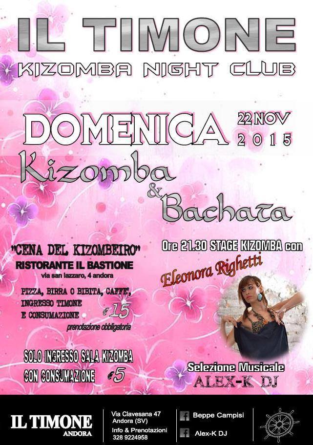 DOMENICA SERA AL TIMONE + STAGE KIZOMBA CON ELEONORA RIGHETTI
