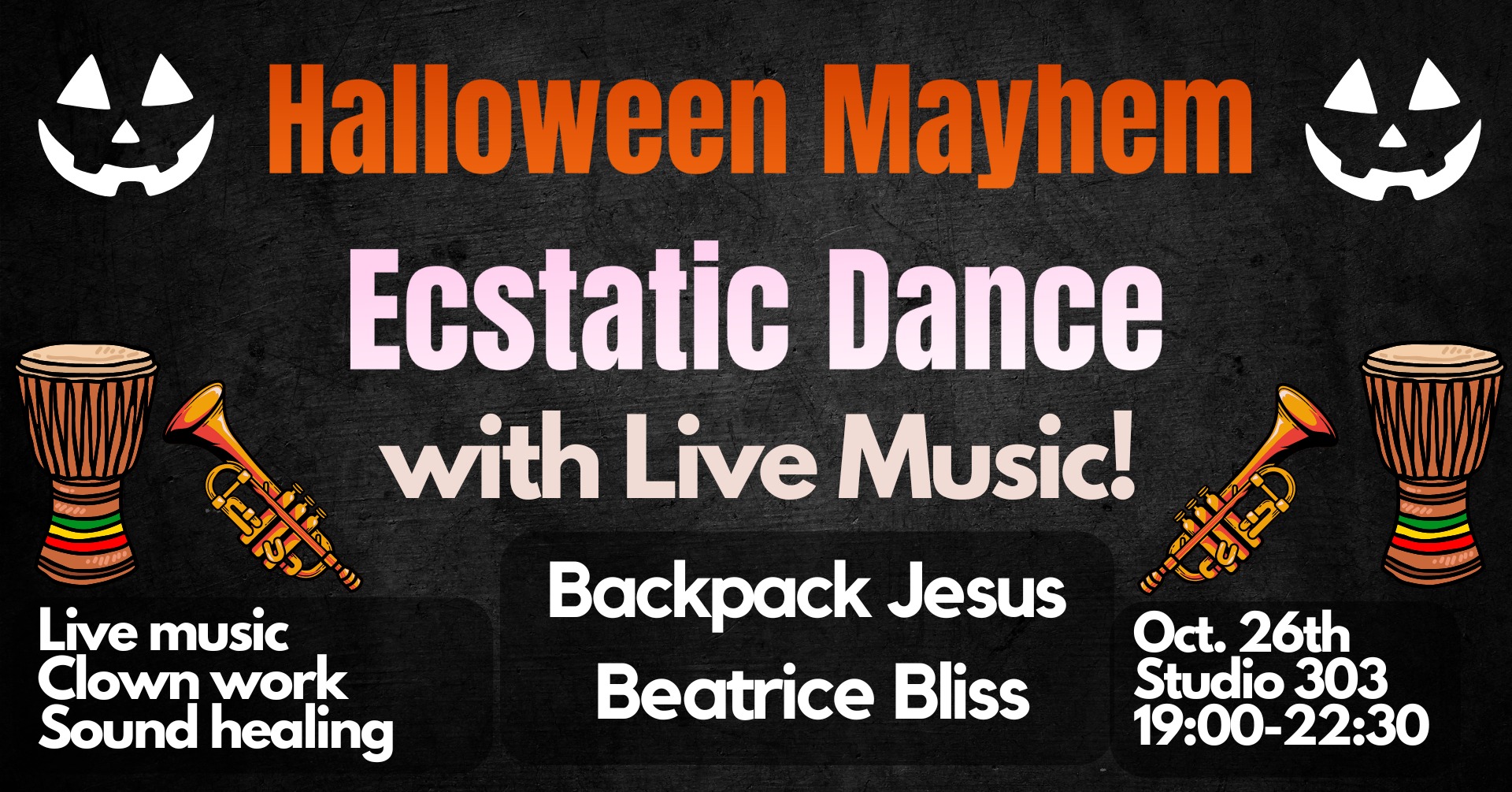 Halloween Mayhem Ecstatic Dance Backpack Jesus (w Clown Work, Live Music + Contact Improv)