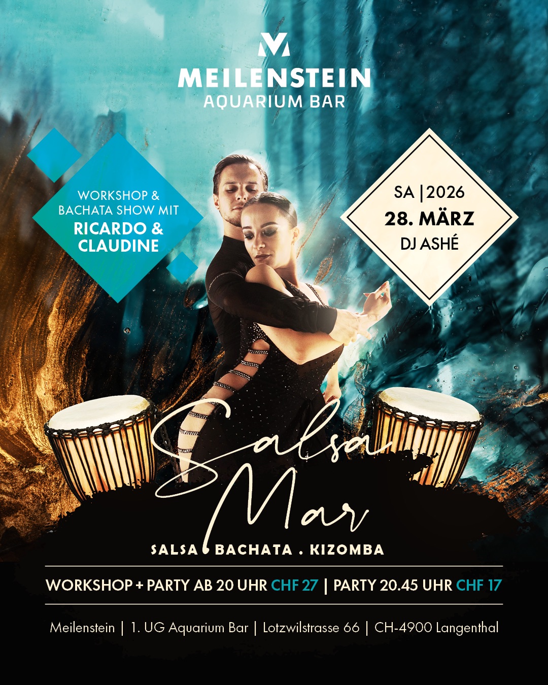 💃Salsa Mar💃 mit Dj Ashé Ricardo&Claudine Bachata Workshop mit Show einlage