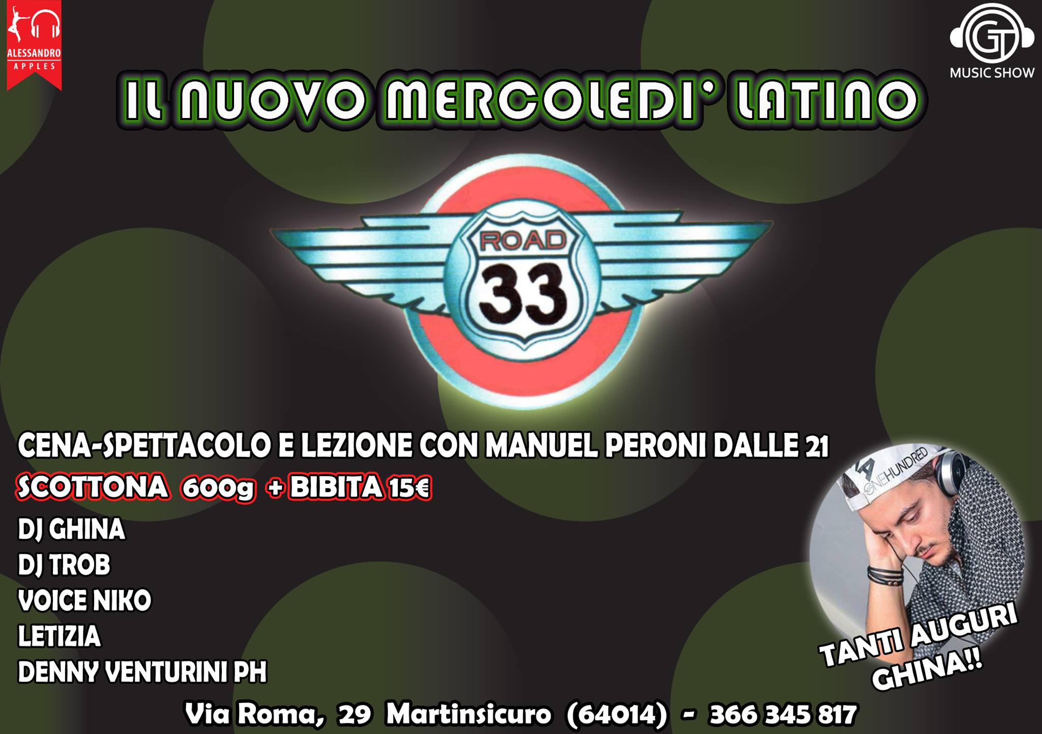 NUOVO MERCOLEDì Latino ROAD 33 Lezione CON Manuel IN Pre-Serata!
