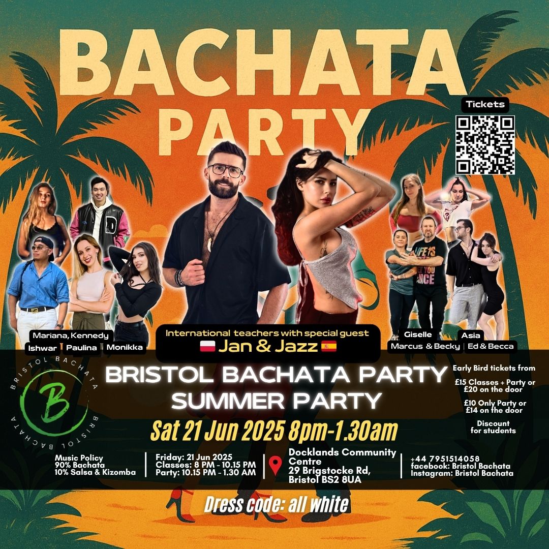🌴Sat 21 Jun - Summer Bristol Bachata Party @BS28UA 🏆 International Teachers Jan & Jazz