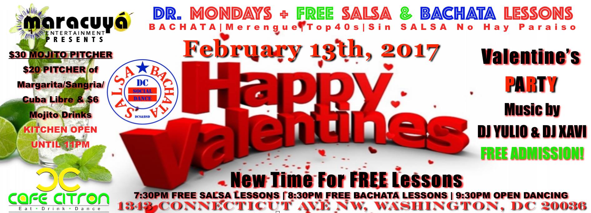 Valentine's Day DR. Mondays + Free Lessons *DJ Yulio & DJ Xavi*