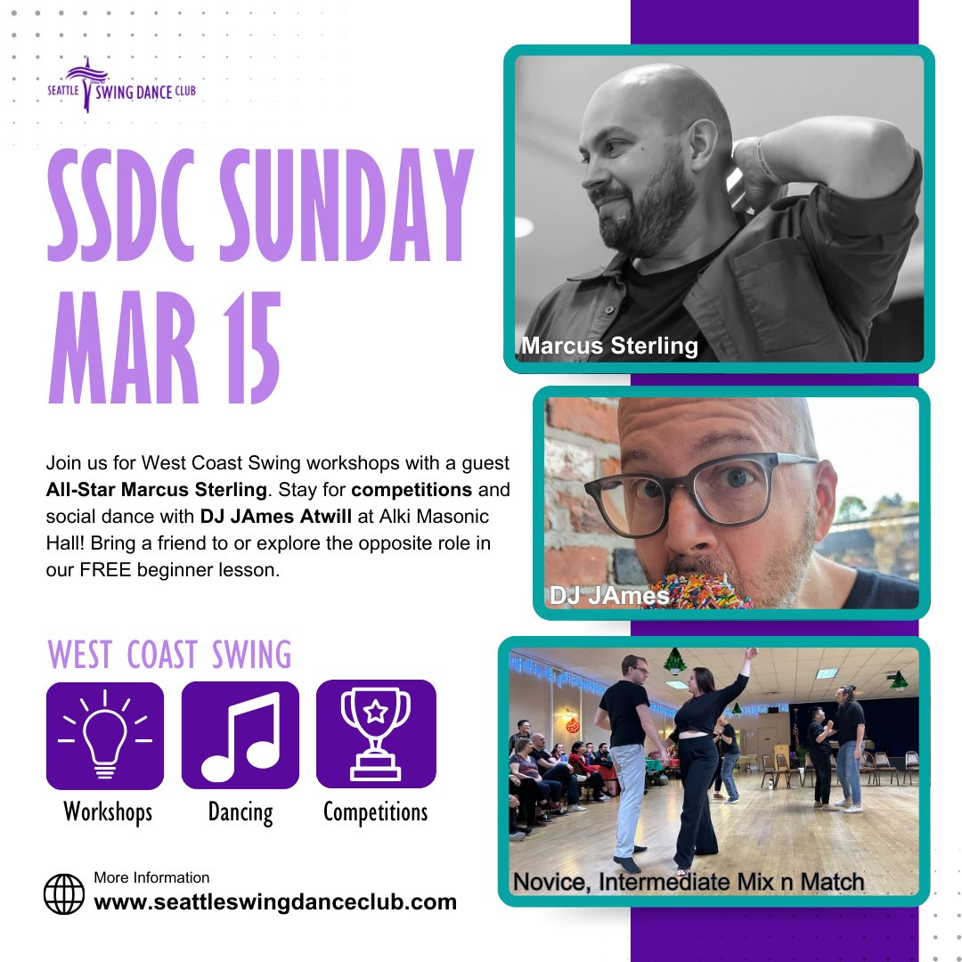 Seattle West Coast Swing Workshops with All-Star Marcus Sterling, Competitions, Social with DJ JAmes