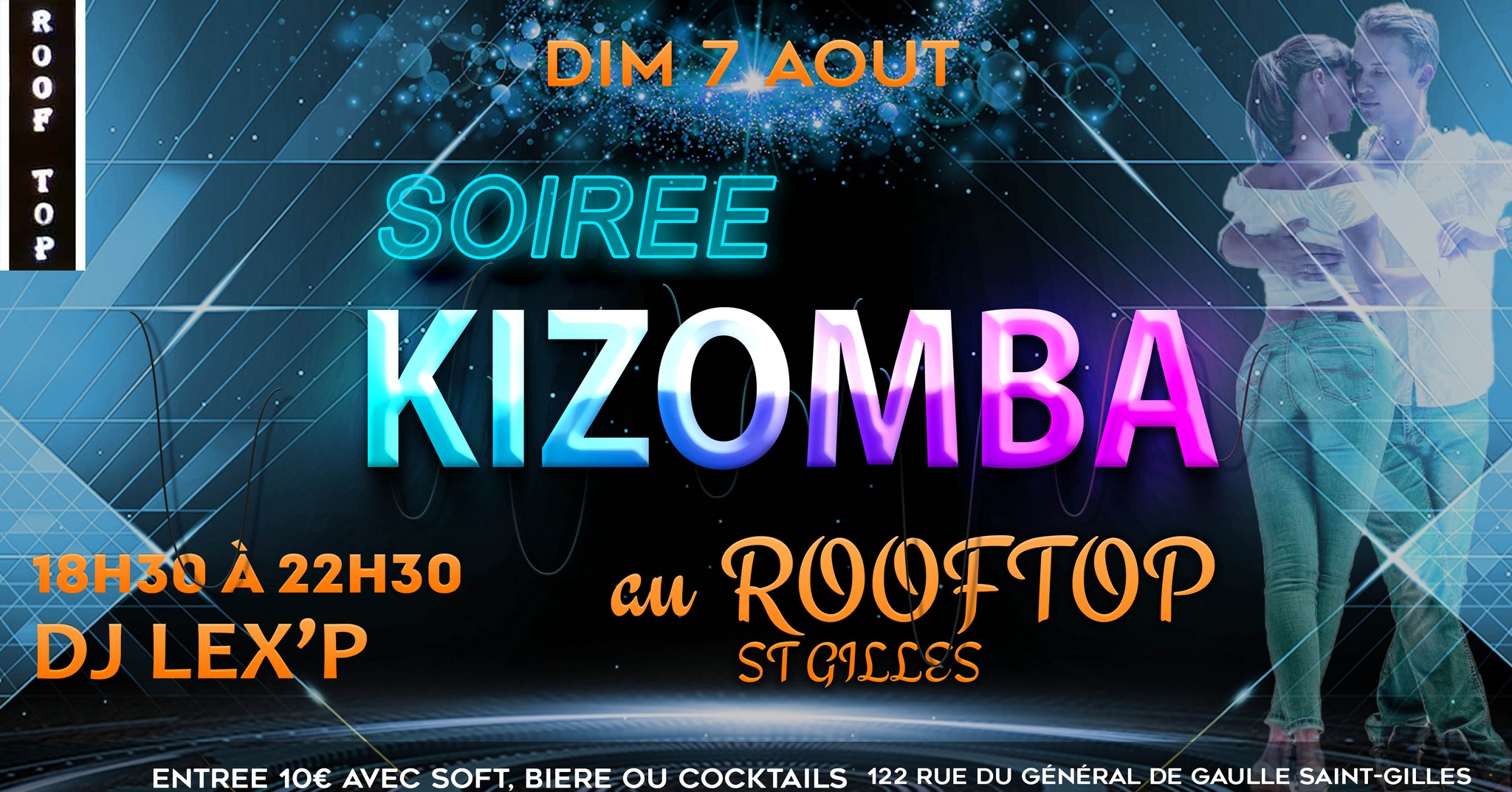 Soirée Kizomba au Rooftop Dimanche 7 Aout DJ LEX'P de 18h30 à 22h30