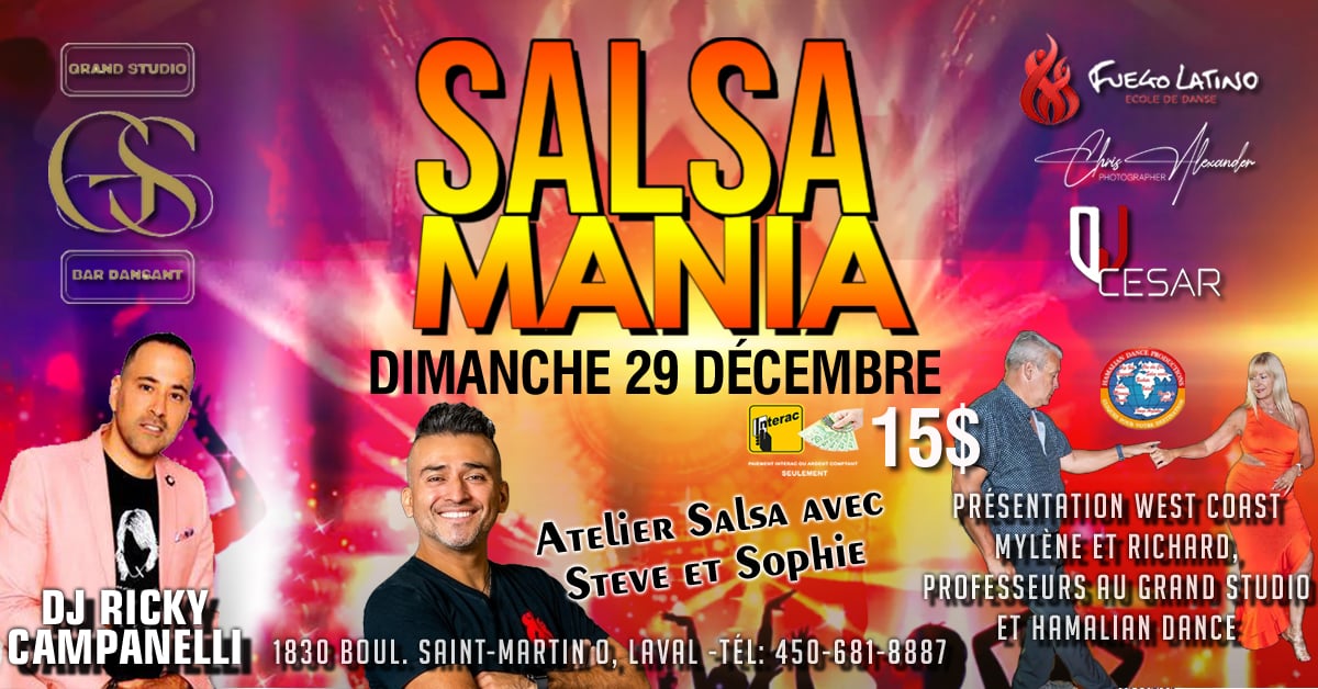 Danse Latine - Laval - SalsaMania - Dimanche 29 Décembre 2024