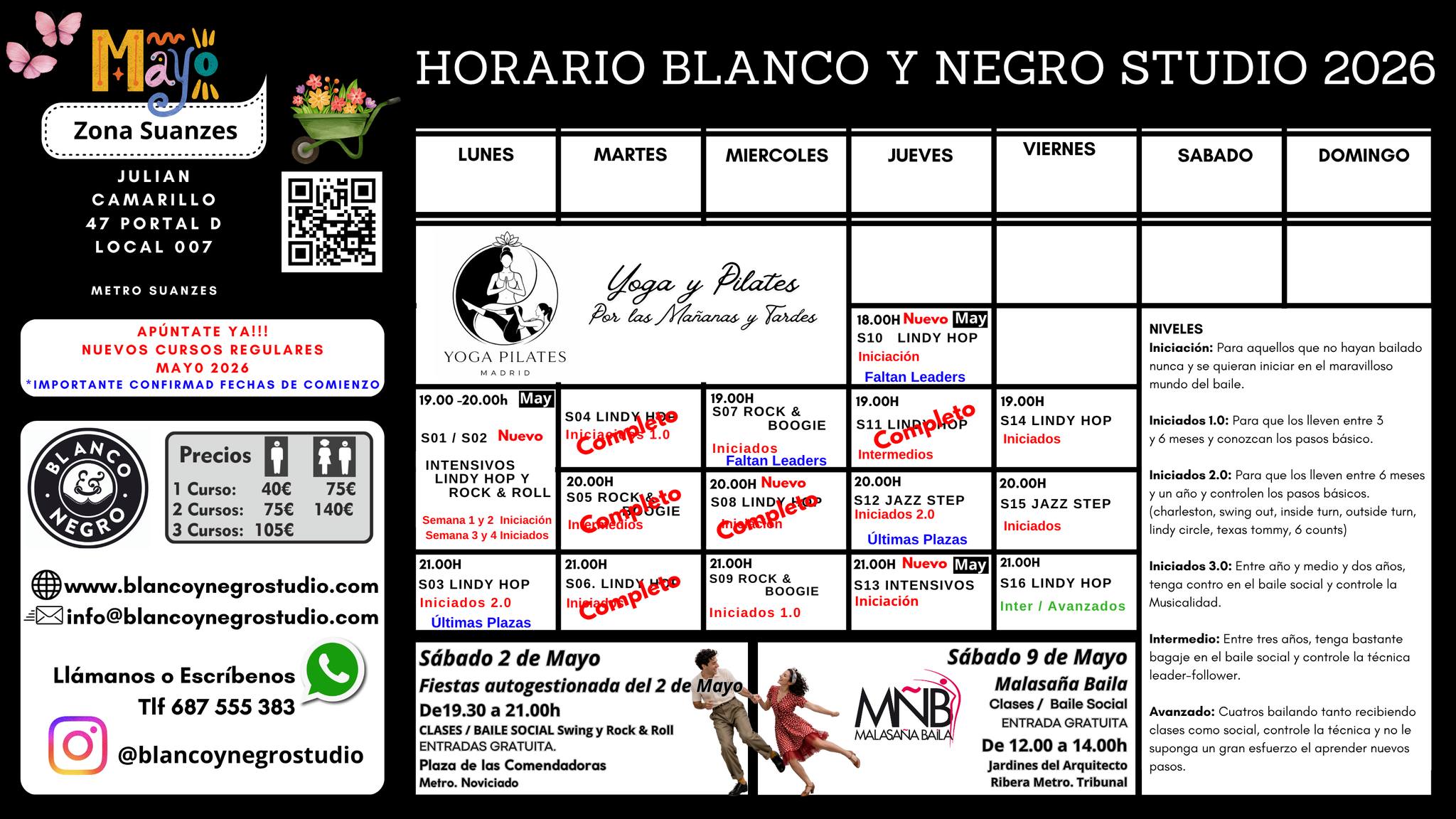 Inscripciones Clases Regulares Mayo 2026 en Blanco y Negro Studio.