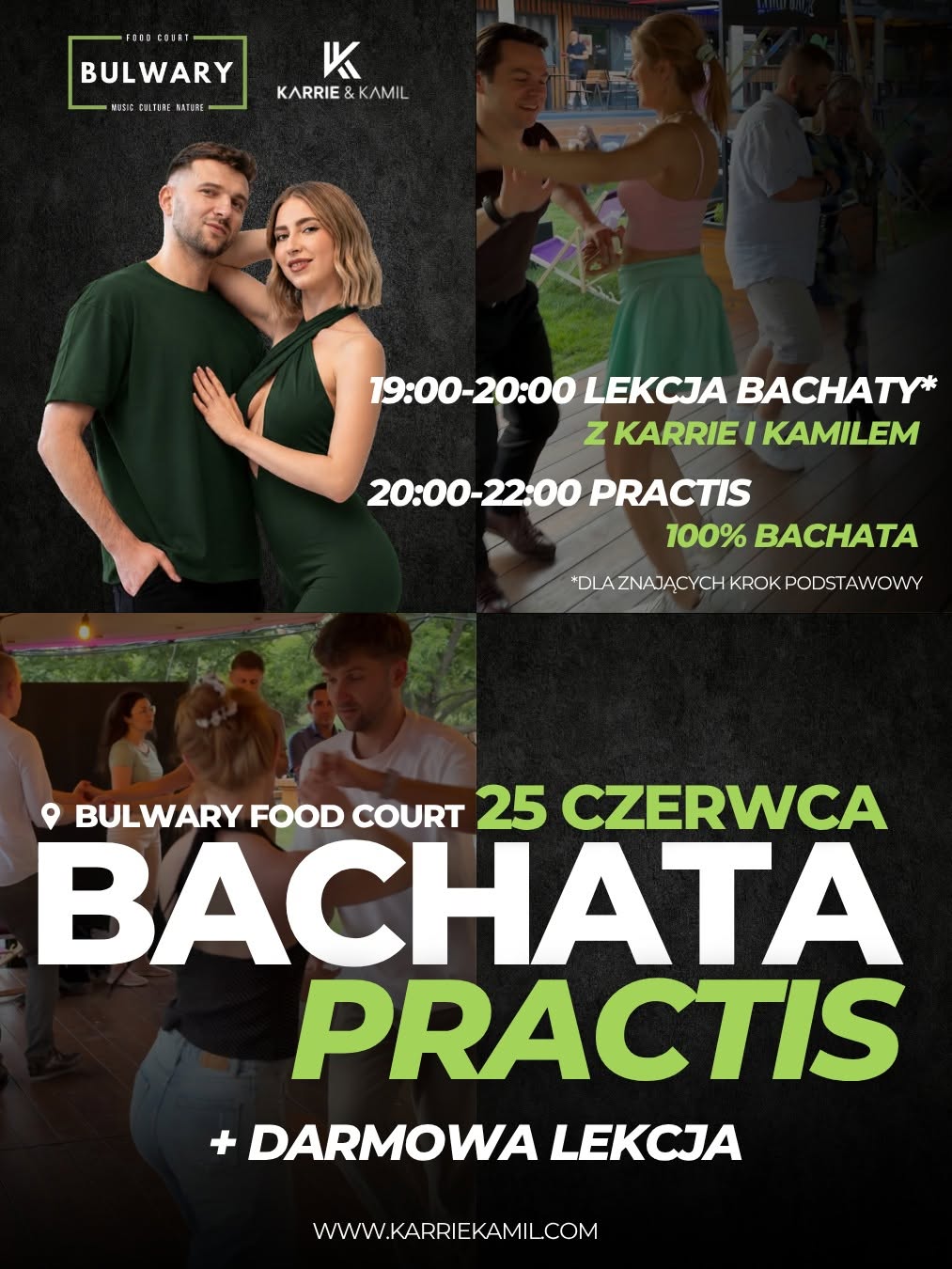 💃🕺 BACHATA PRACTIS + DARMOWA LEKCJA z Karrie i Kamilem w Bulwary Food Court! 🕺💃