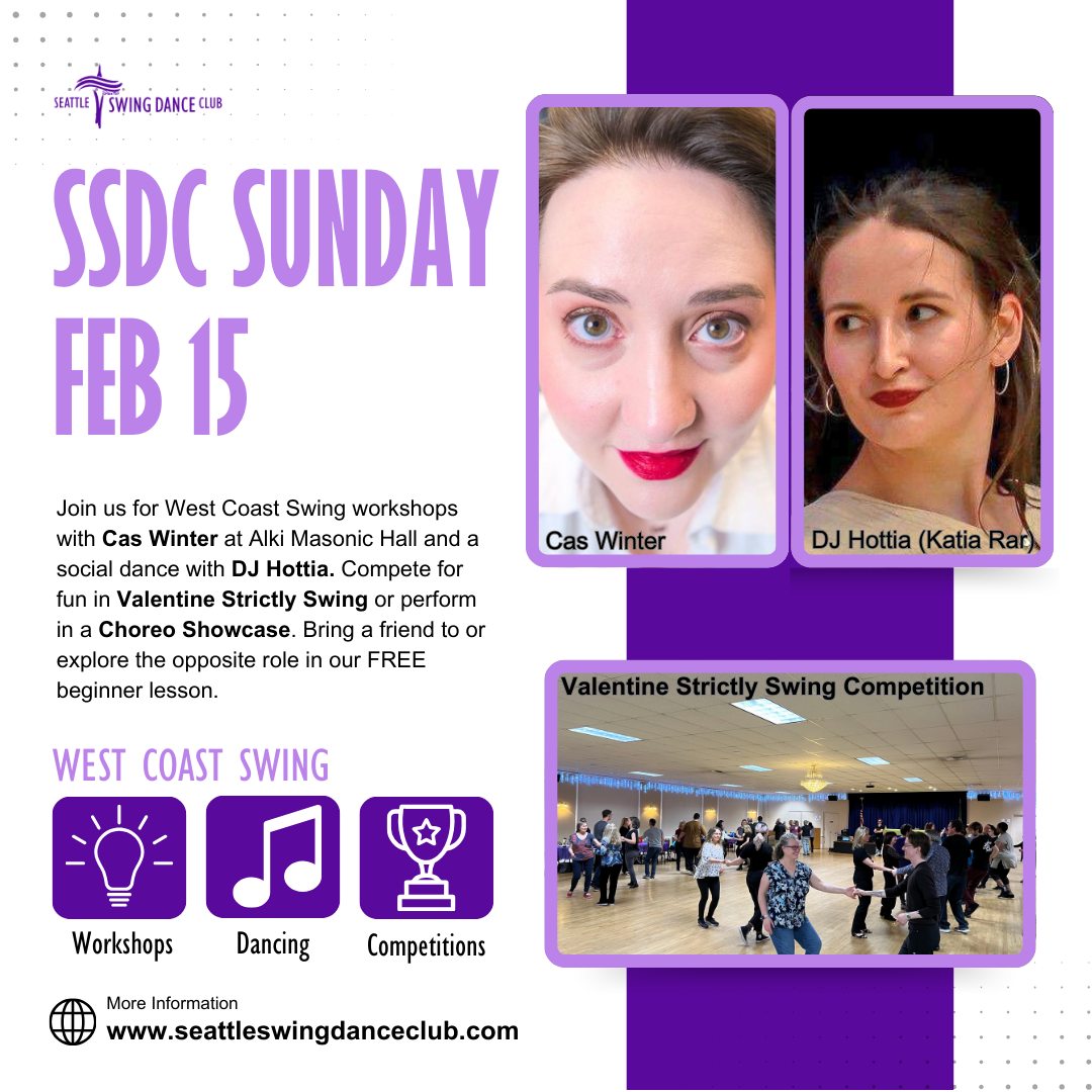 Seattle West Coast Swing Workshops with Cas Winter, Competitions and Social Dance with DJ Hottia