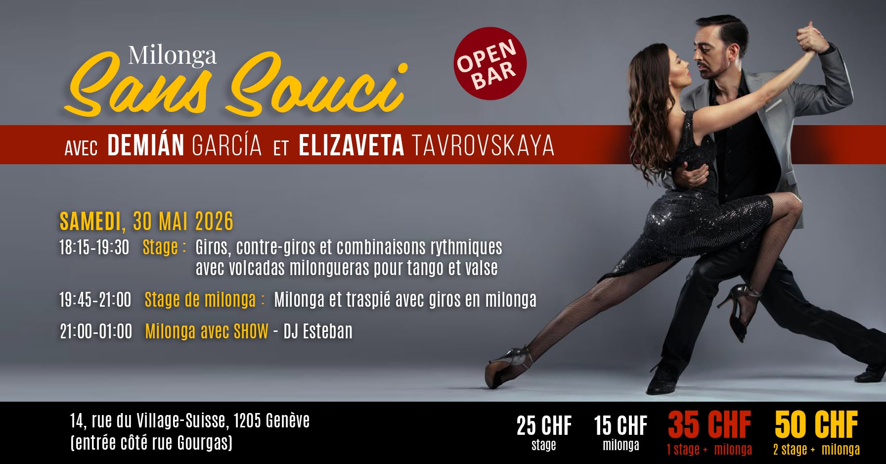 Milonga Sans Souci avec Demián García et Elizaveta Tavrovskaya