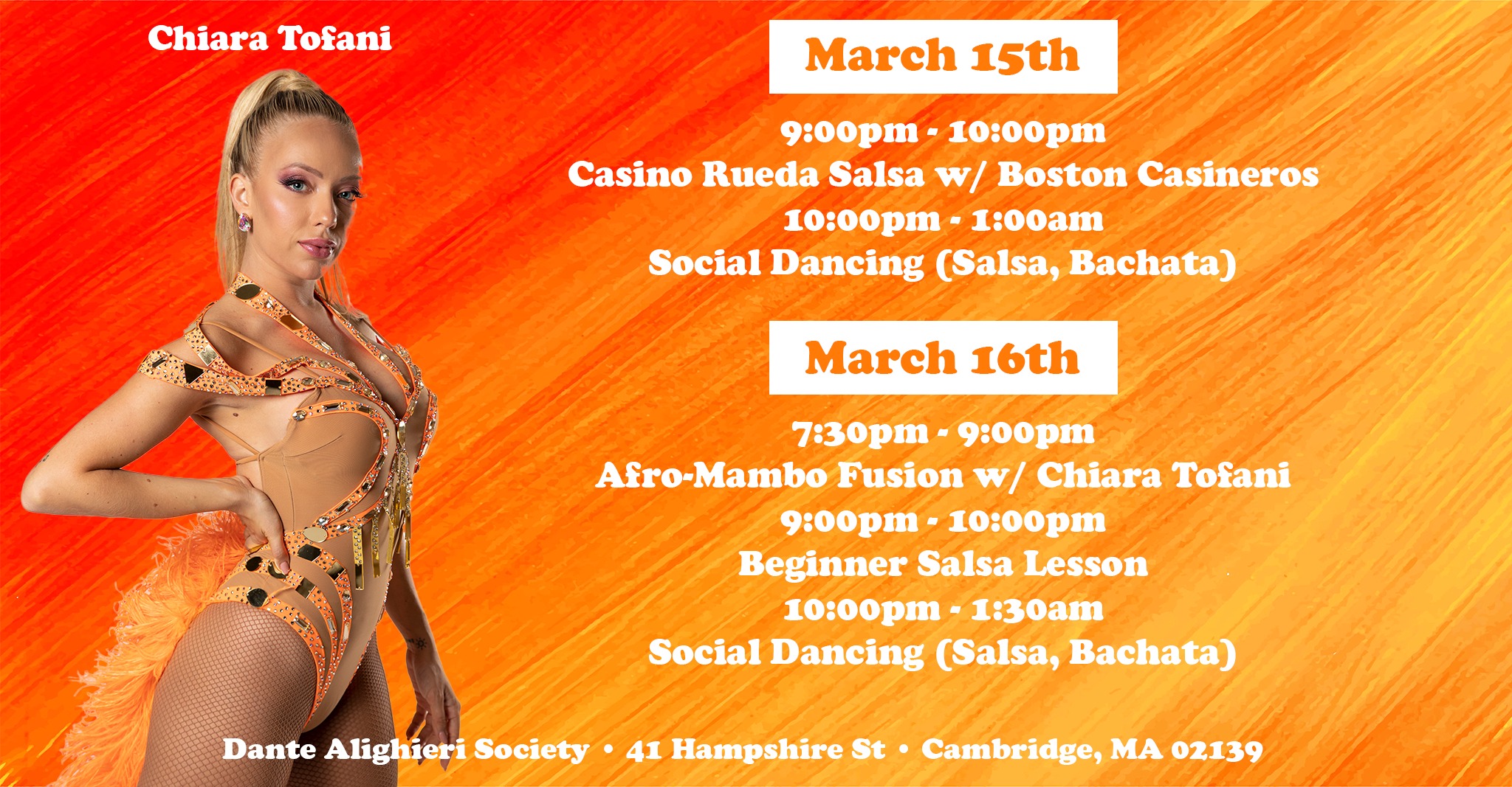 Dante's Salsa & Fuego Presents: A Special Salsa Bachata 2-Night Dance Social with Chiara Tofani!