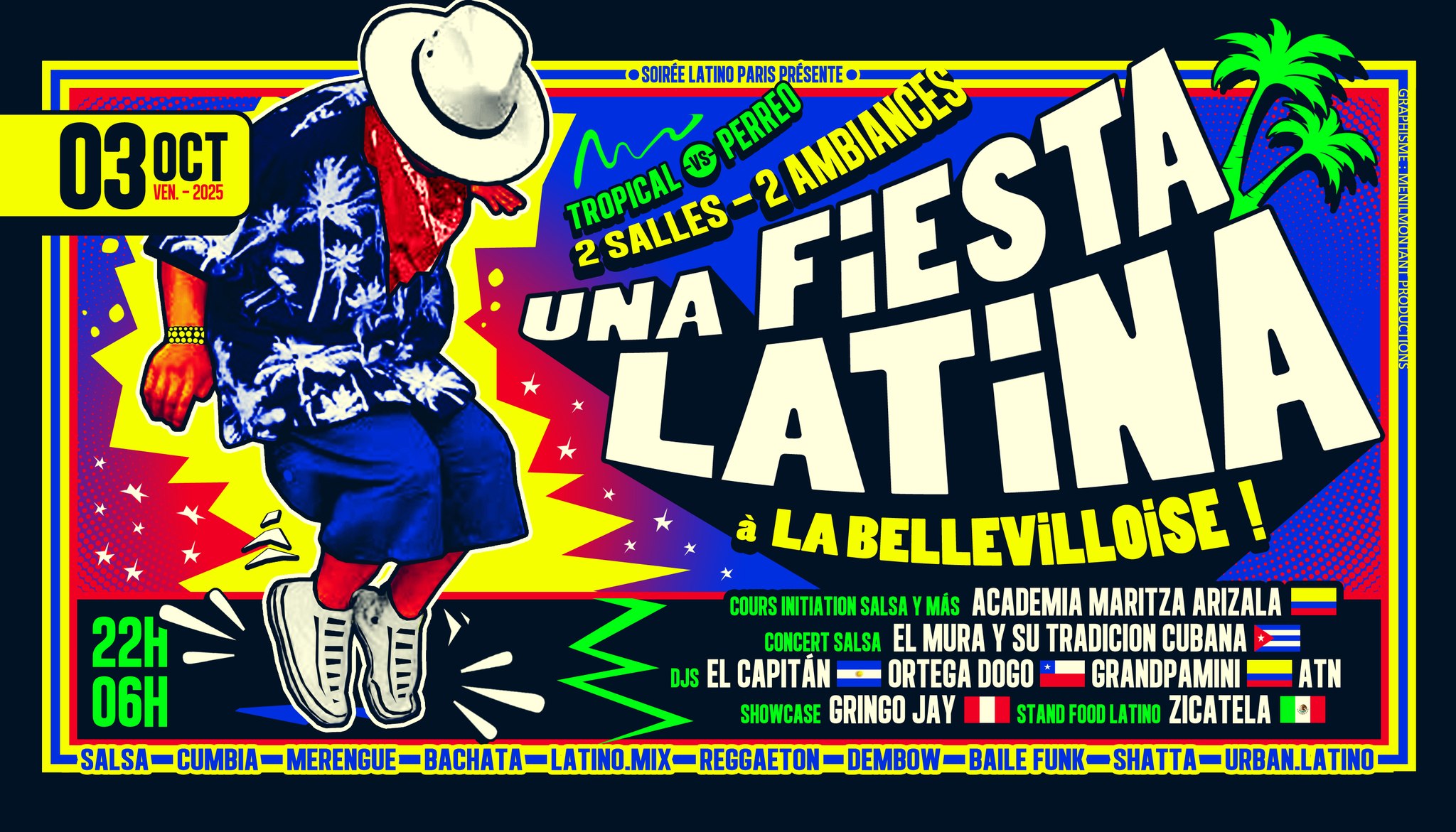 UNA FIESTA LATiNA à LA BELLEViLLOiSE ☀️ 03 10 💦 2 SALLES : Tropical -vs- Perreo 🎉 22H-06H