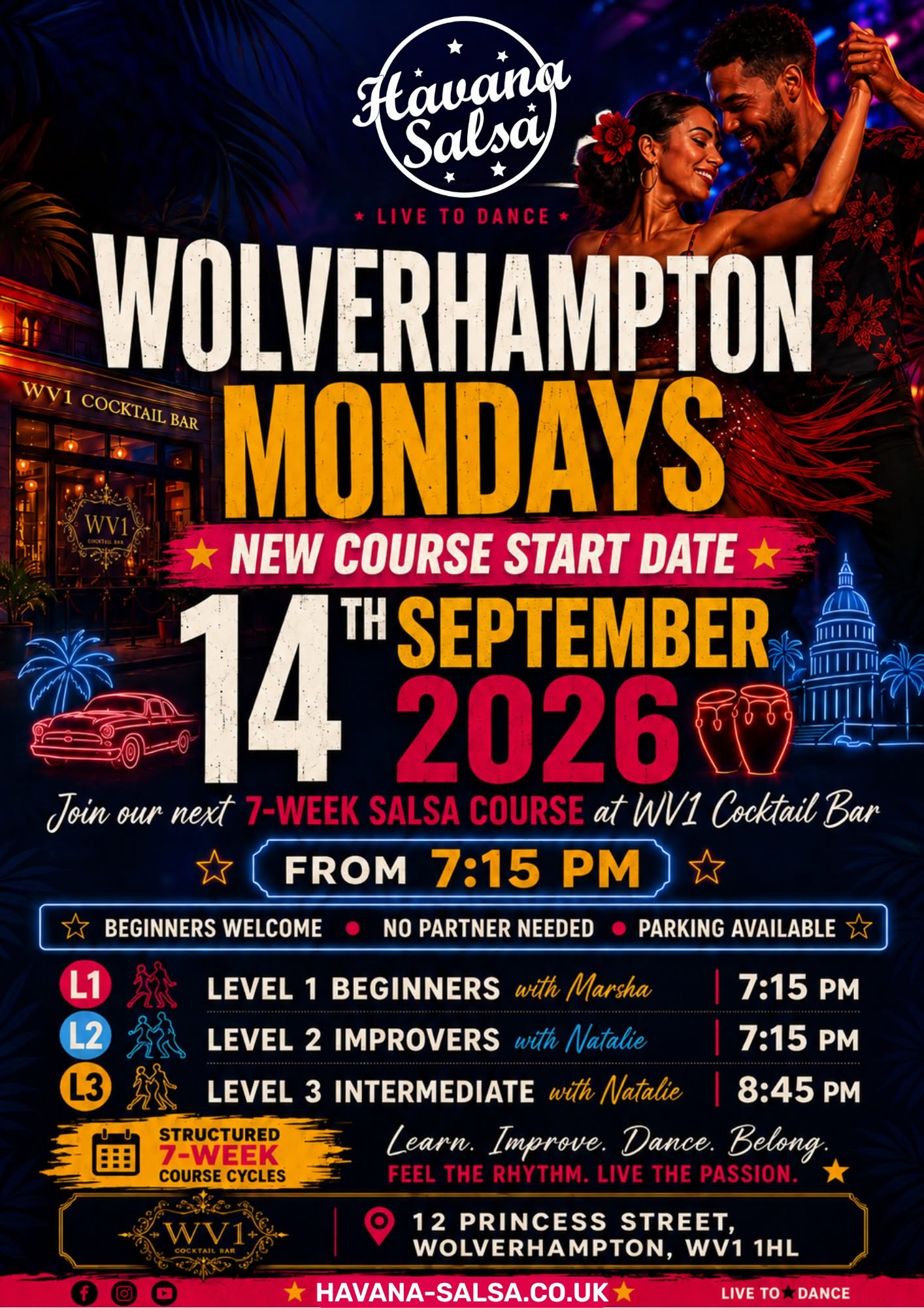 🔥 New 7-Week Cuban Salsa Course Wolverhampton Mondays at WV1 Cocktail Bar 💃