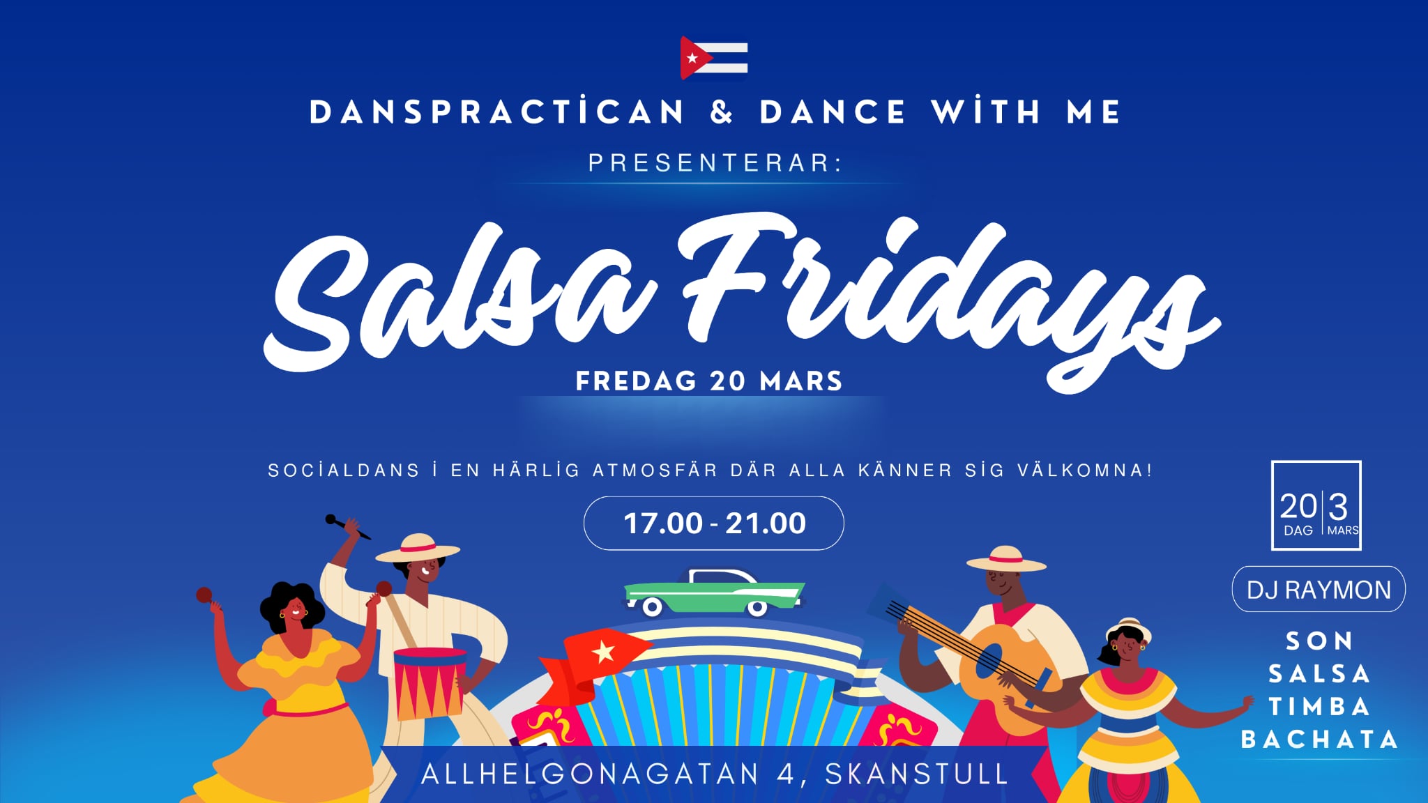 Socialdans- ny Lokal på Södermalm- WS Salsa Cubana Kl 18-19 m.Raymon & Moa- Dance with me- DJ Raymon