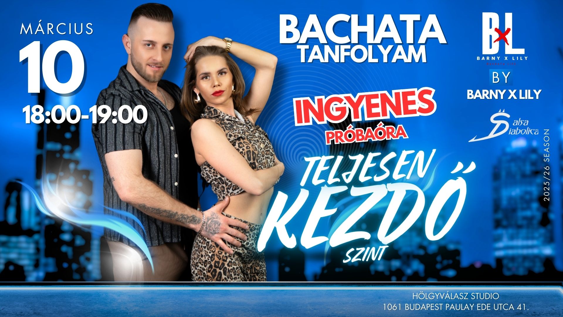 Bachata teljesen kezdő tanfolyam indul ingyenes próbaórával Március 10-én.