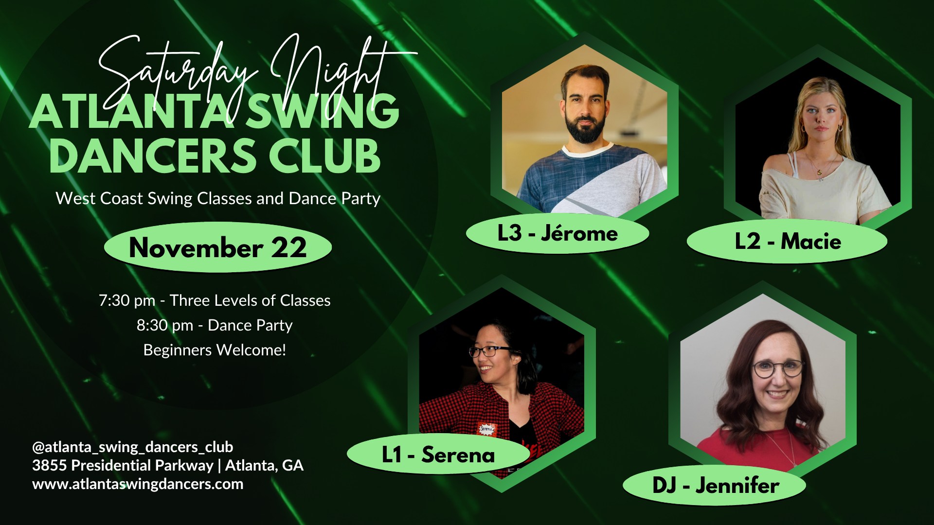 ASDC West Coast Swing Classes and Dance Party Saturday November 22