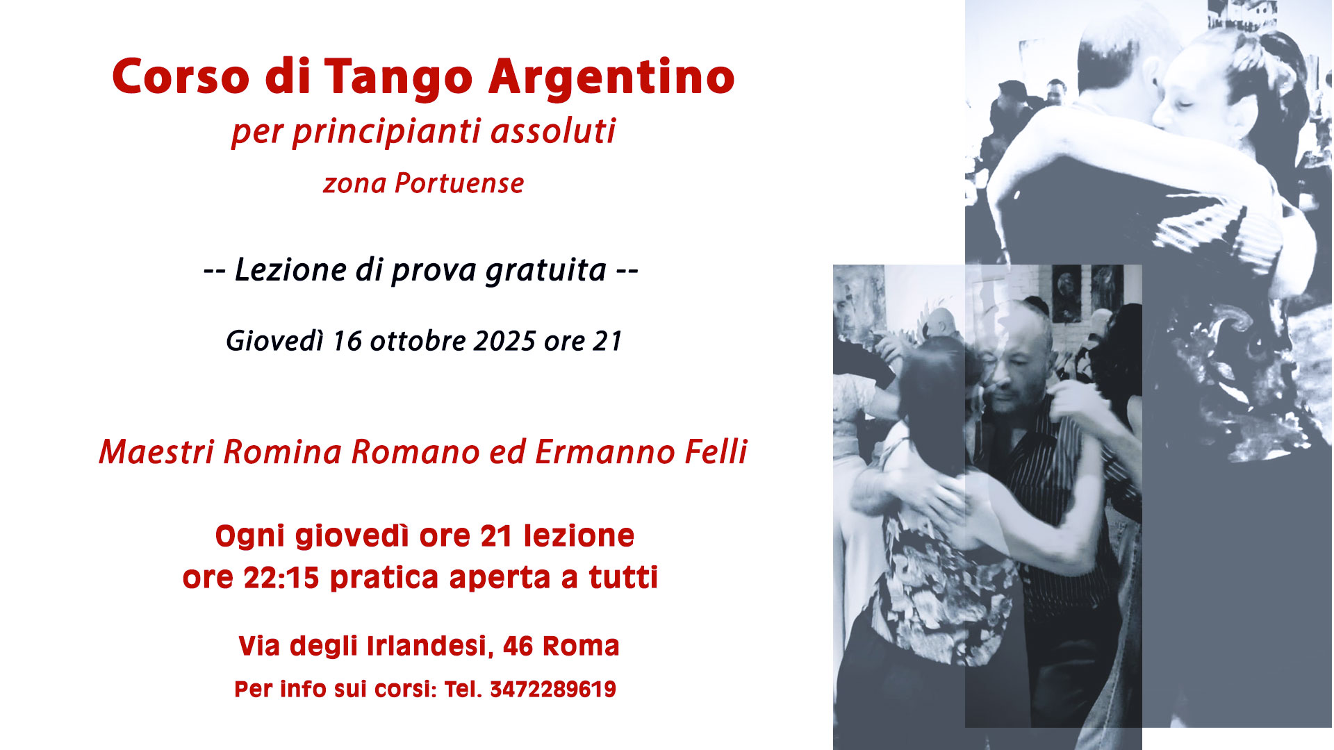 Inizio corsi di Tango Argentino zona Portuense