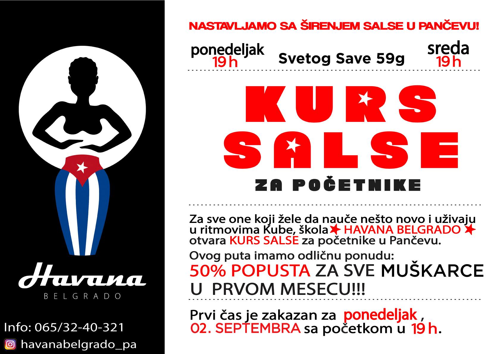 SALSA KURS Pančevo 50% Popusta za muškarce u septembru
