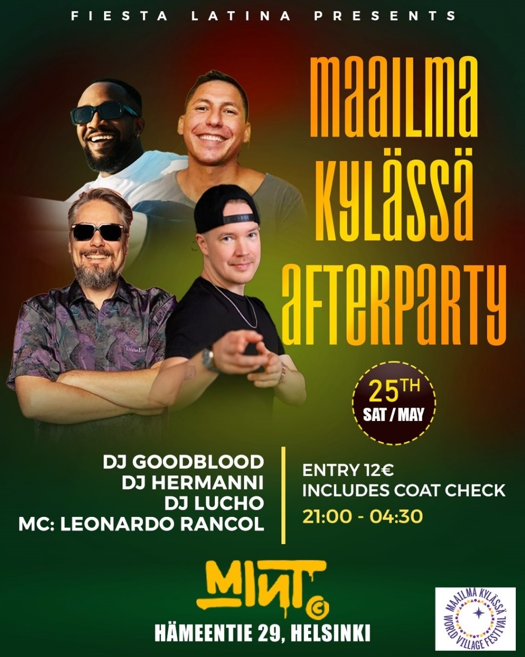 Fiesta Latina: Maailma Kylässä Afterparty 25.5. at MINT (Hämeentie 29, Helsinki)