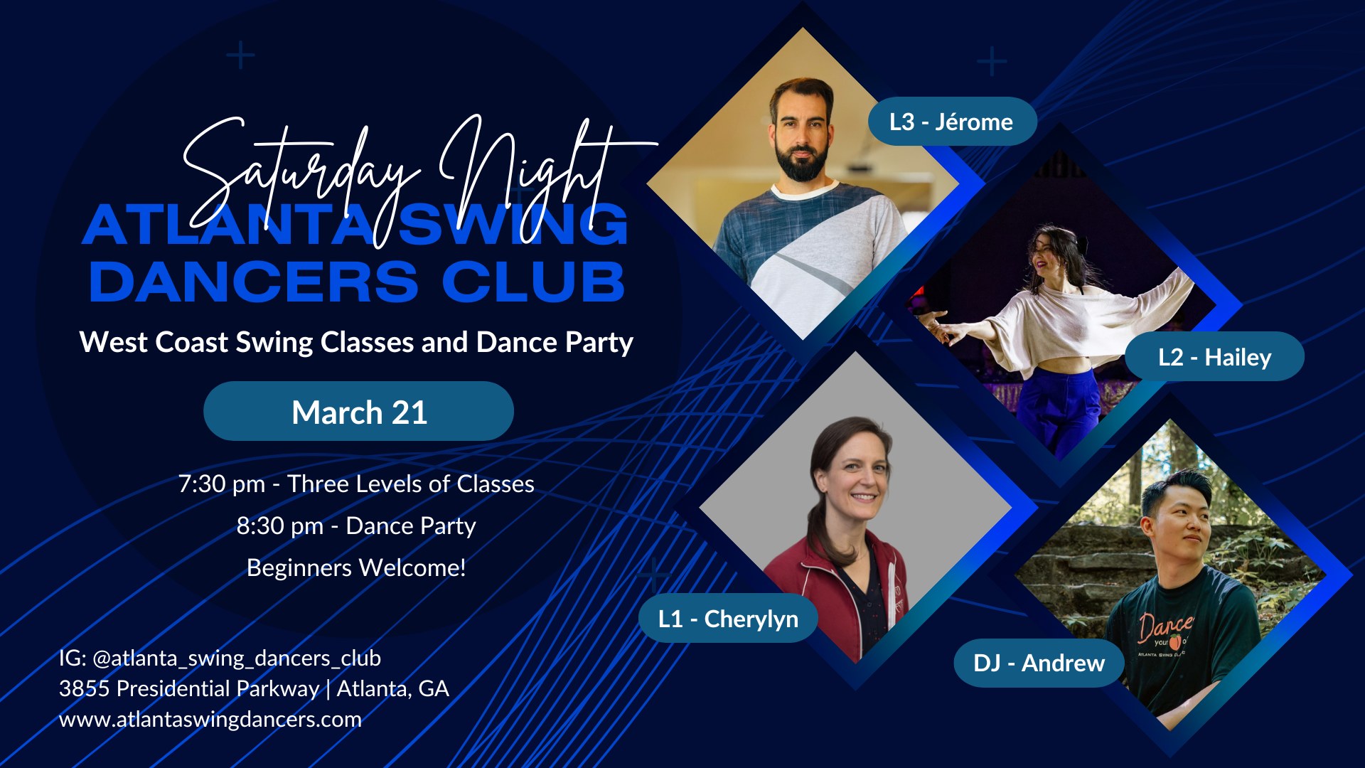 ASDC West Coast Swing Classes and Dance Party Saturday March 21