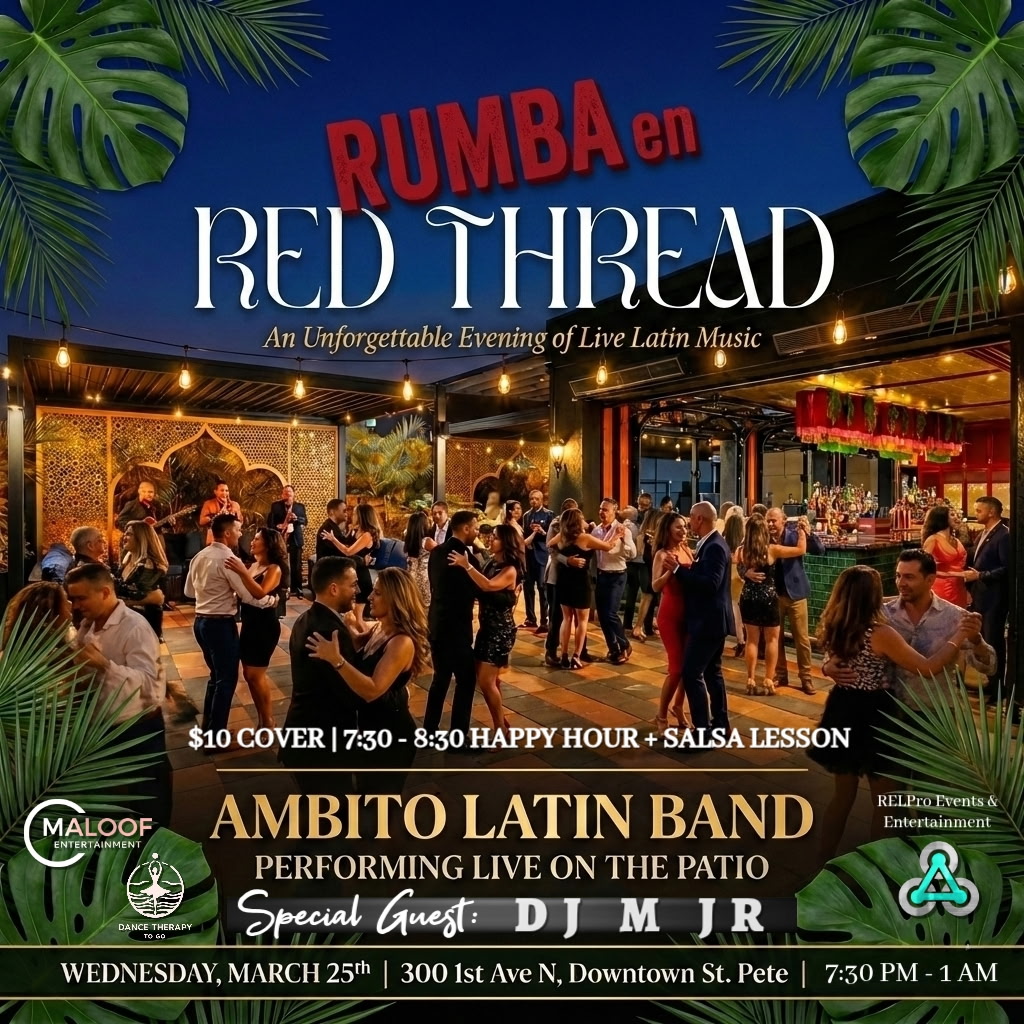 RUMBA EN RED THREAD Live Latin Band, DJ & Salsa Lesson Downtown St. Pete
