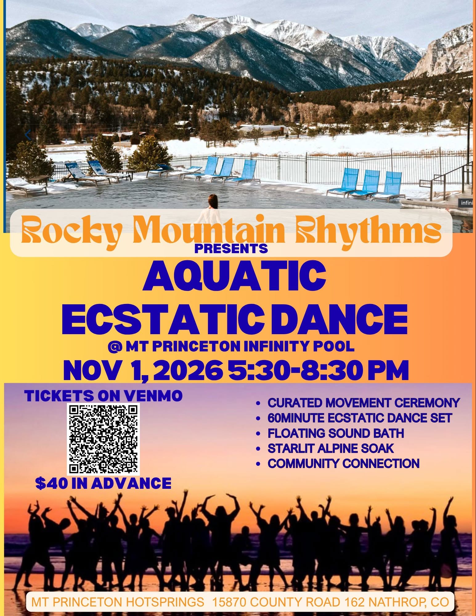 Ecstatic dance Pool Party @ Mt. Princeton infinity pool
