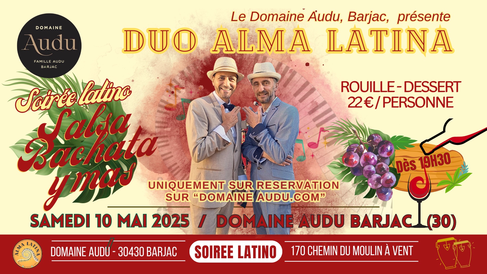 Soirée concert Latino au Domaine AUDU avec Alma Latina (salsa bachata y mas)