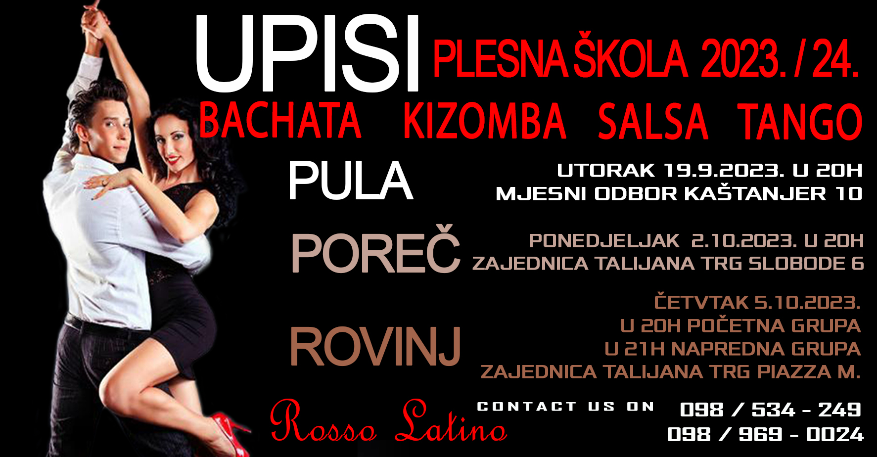 Upis na početne i napredne tečajeve salse, bachate, kizombe i argentinskog tanga