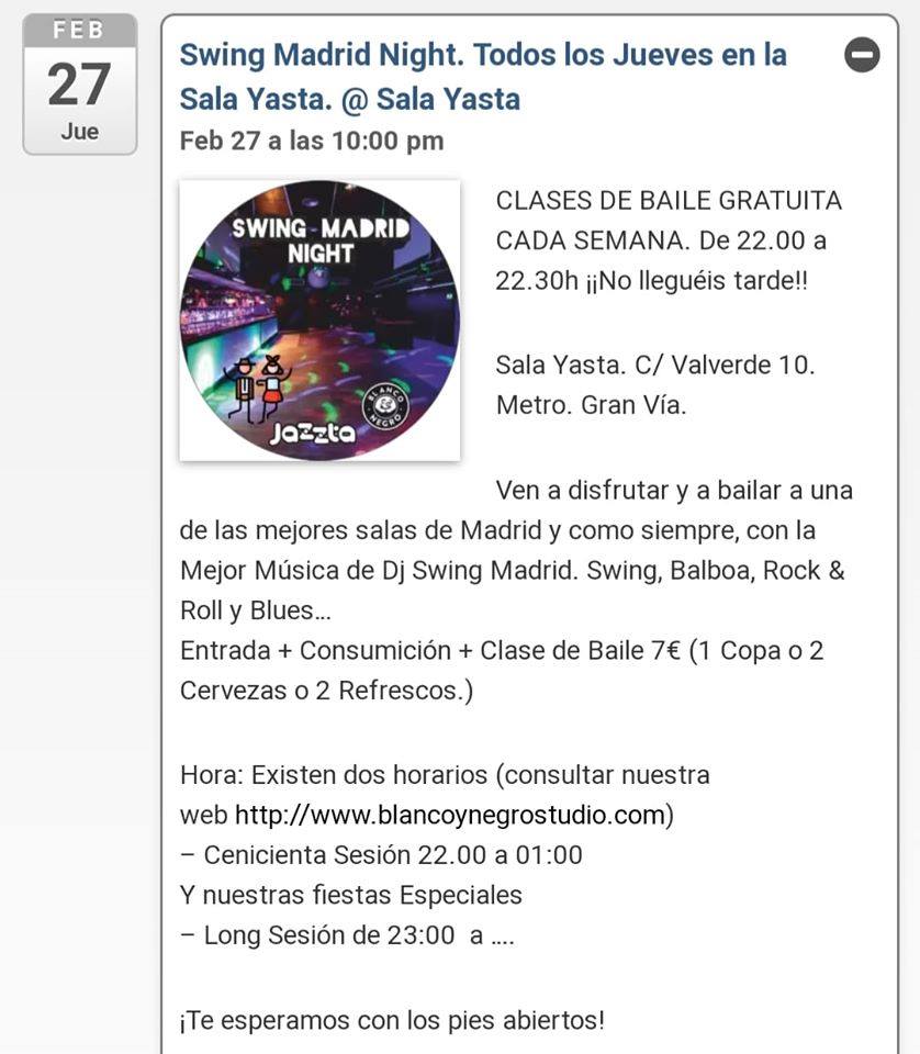 Swing Madrid Night. Clase Gratuita de Swing con la Entrada.