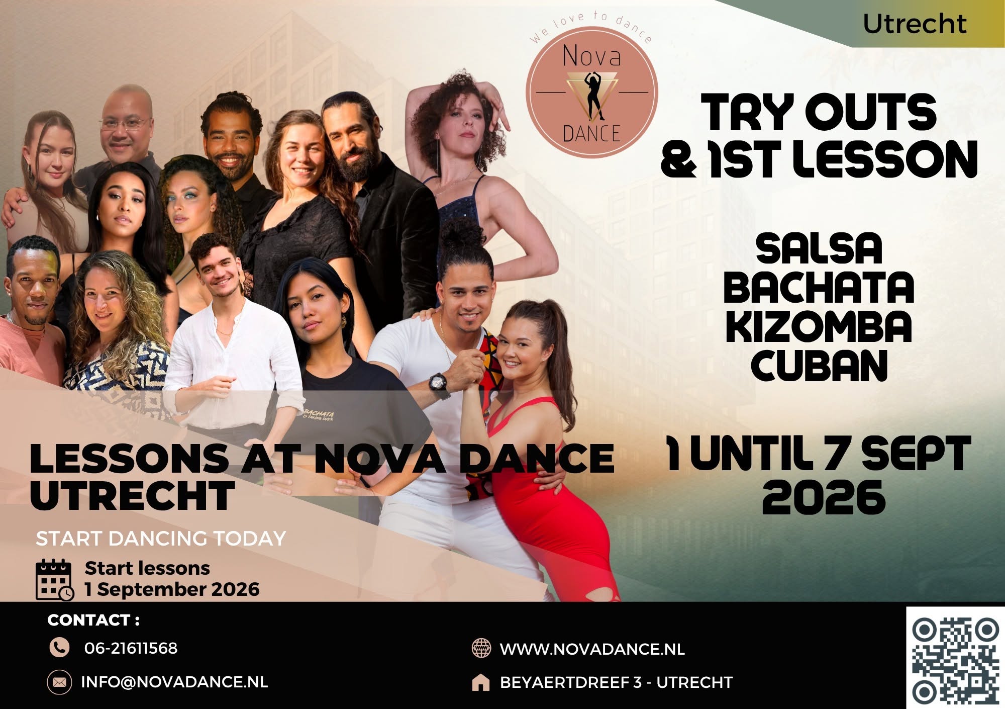 Proefles & start 1e lesweek: Cuban Salsa, Bachata Influence Bachazouk Sensual, Kizomba & Salsa LA