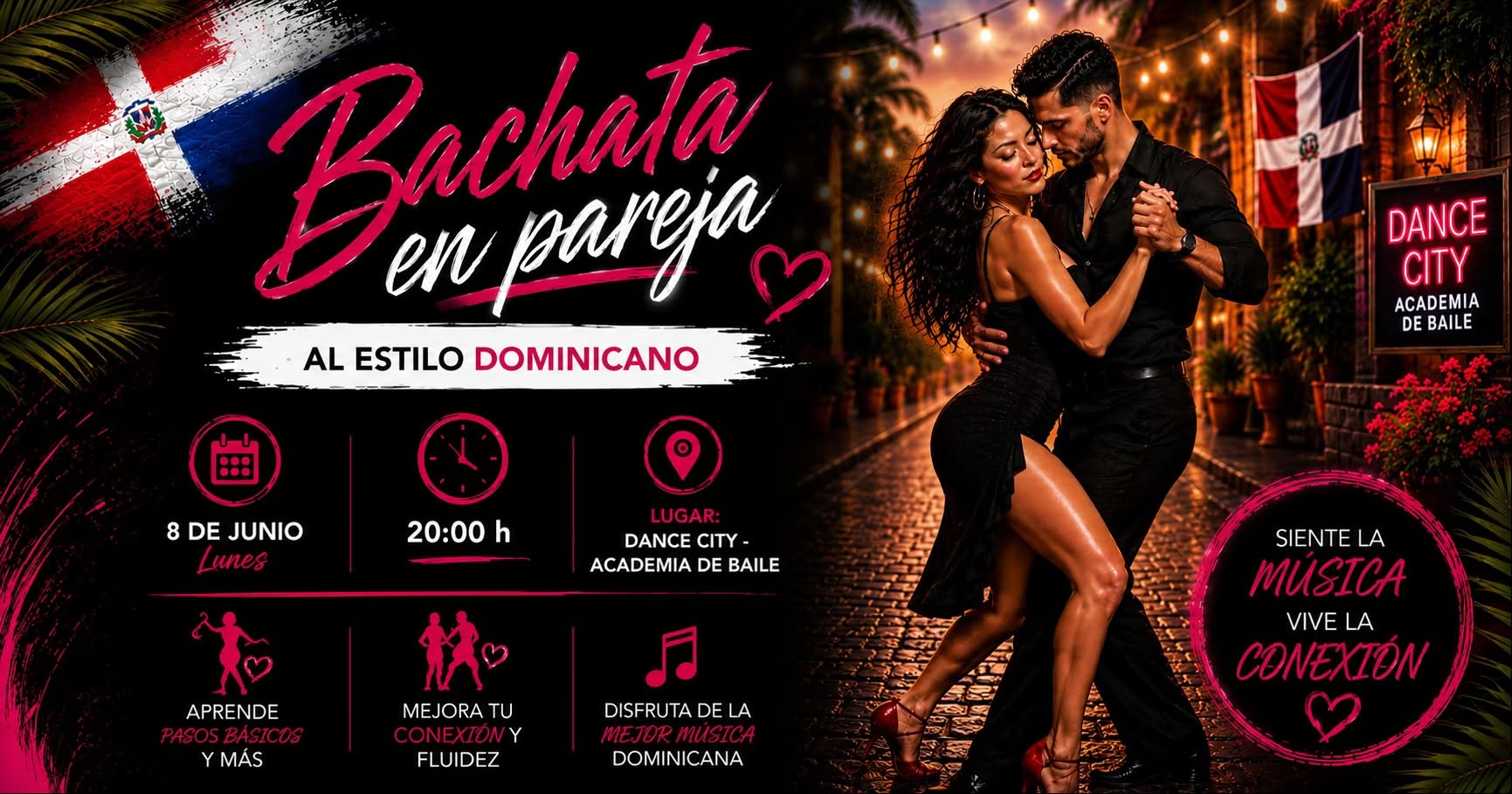 Bachata en Pareja 💃🕺 Clase especial 🇩🇴 Cupos Limitados 08.06 20:00-21:00 Academia de b