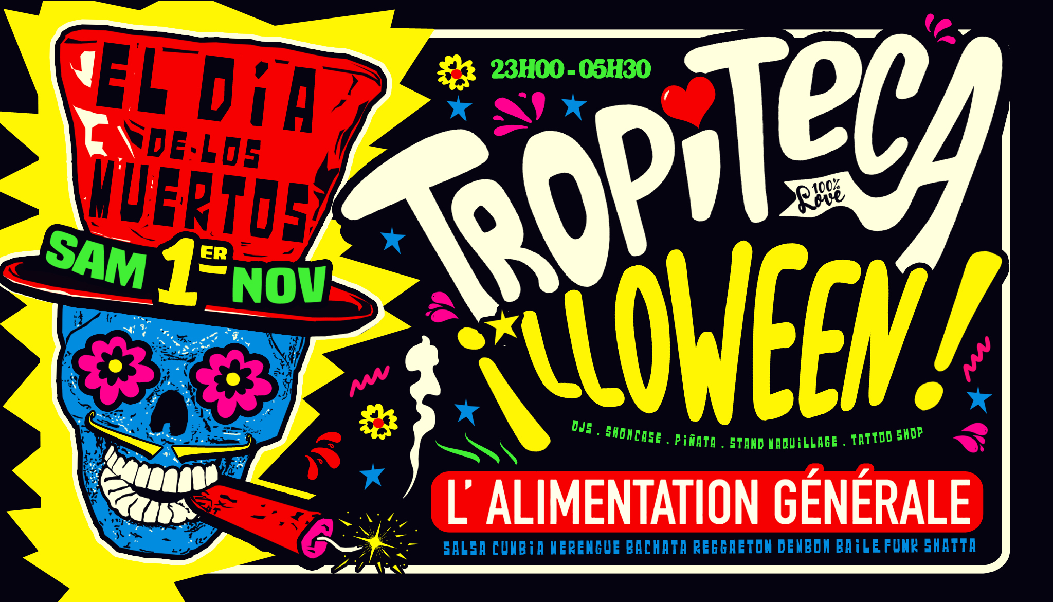 TROPiTECA*LLOWEEN 🦇 EL DÍA DE LOS MUERTOS 2025 à Paris-Oberkampf 🎃 Sam.1er.Nov 💀 23h00-05h30