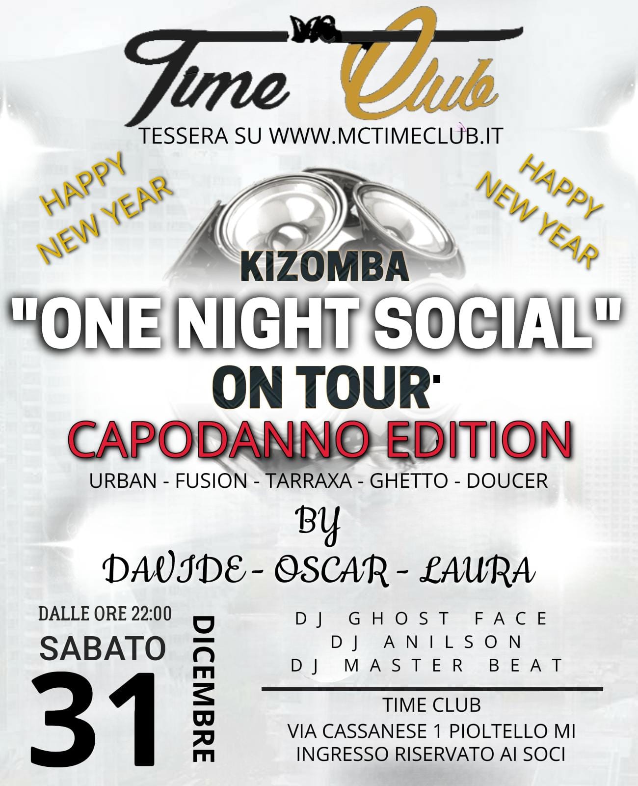 CAPODANNO "ONE NIGHT SOCIAL ON TOUR". Kizomba e Salsa Bachata
