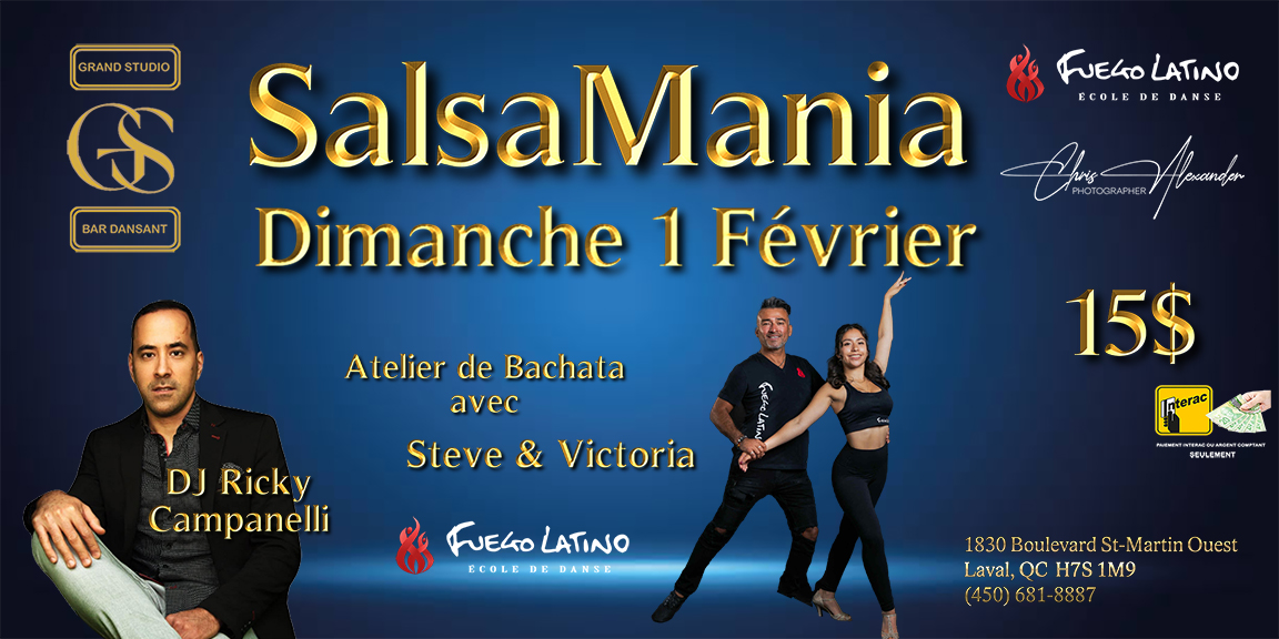 Danse Latine - Laval - SalsaMania - Dimanche 1 Février 2026