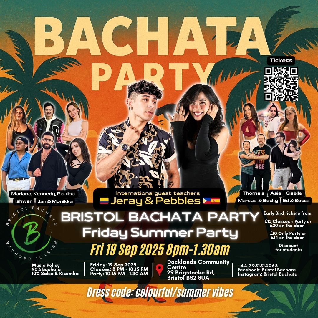 🌴Fri 19 Sep - Bristol Bachata Party @BS28UA 🏆International guest teachers ⭐ Jeray & Pebbles