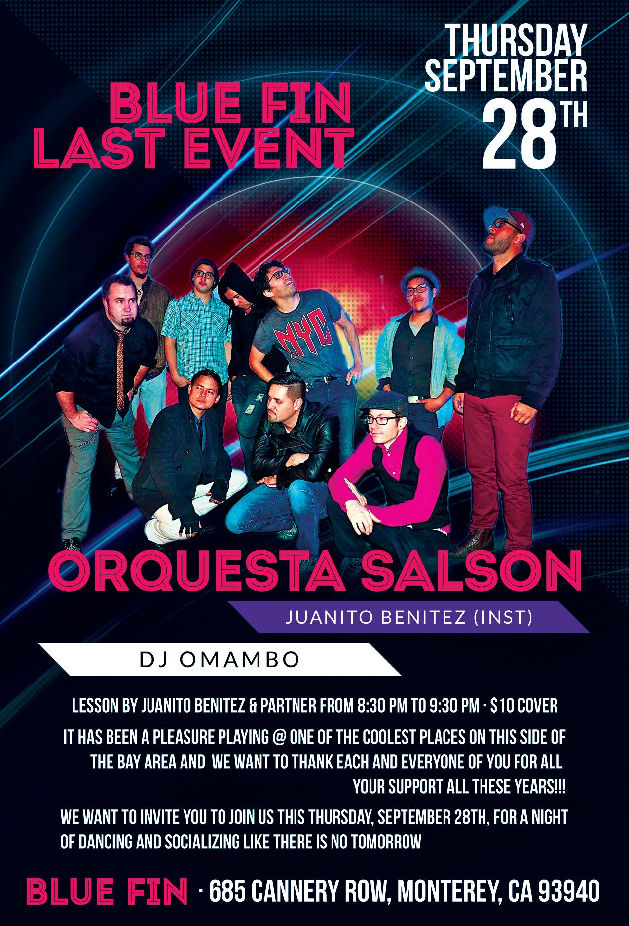 ♫❀✿ Thur Sep 28th - Orquesta Salson at Blue Fin (Last Event) ♫❀✿