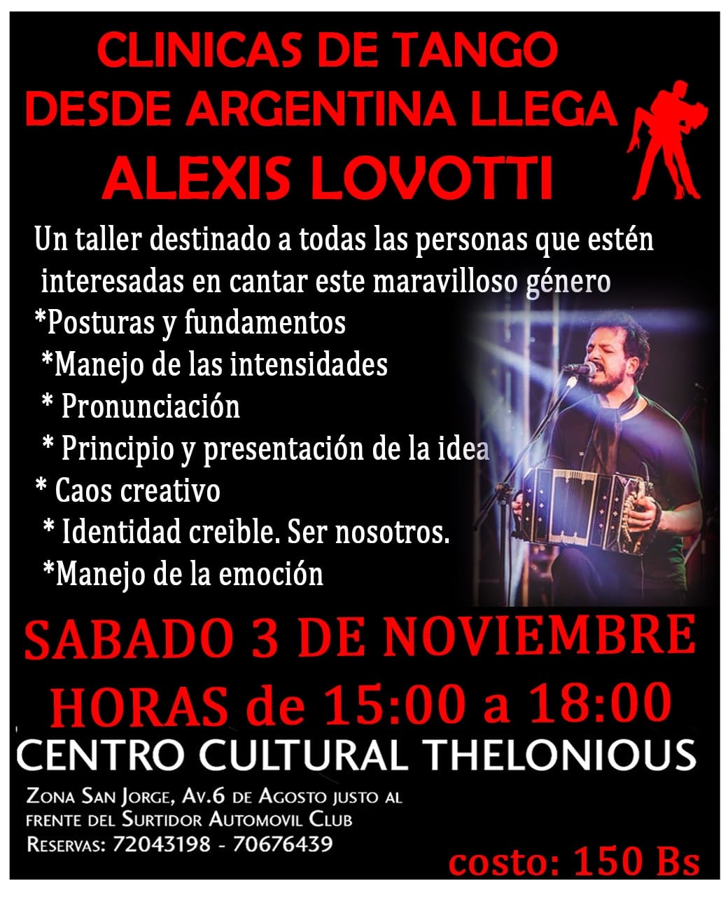 CLÍNICAS DE TANGO Desde Argentina Llega ALEXIS LOVOTTI