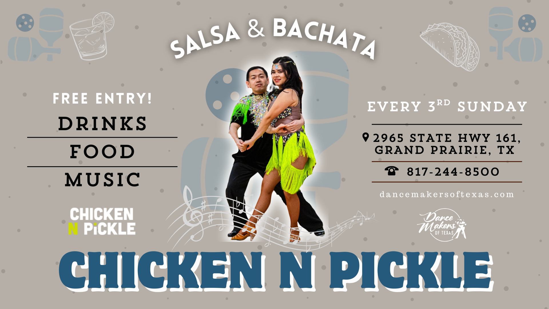 FREE Salsa & Bachata Class with DanceMakers at Chicken N Pickle Grand Prairie