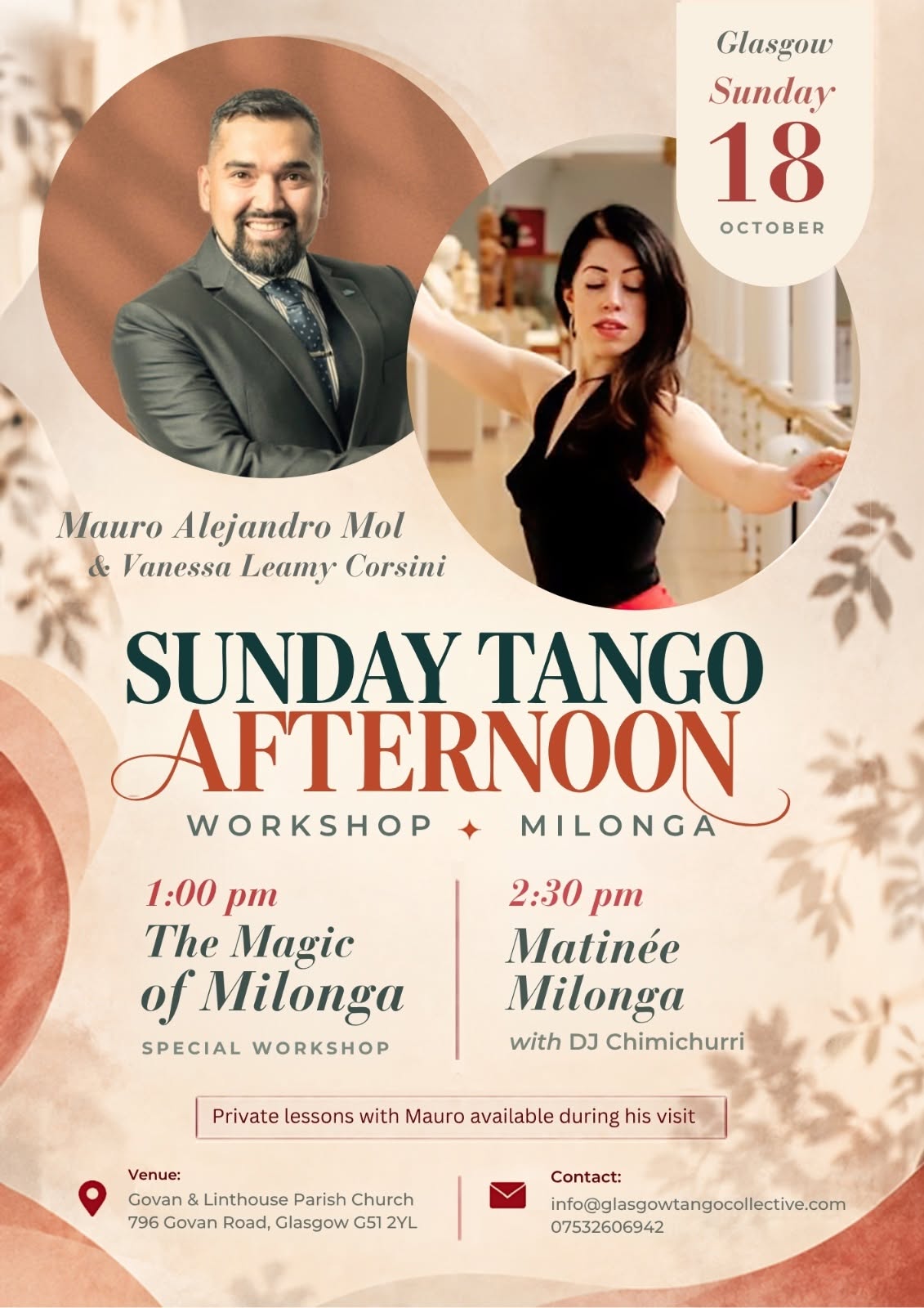 Sunday Tango Afternoon Milonga & Workshop with visiting teacher Mauro Alejandro Mol