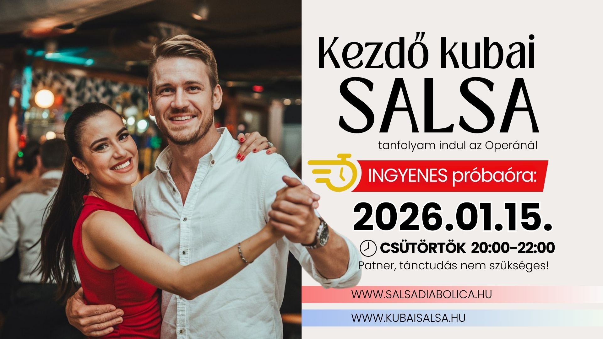 Ingyenes próbaórával teljesen kezdő kubai salsa tanfolyam indul! (Csütörtök, 20:00, Operánál)